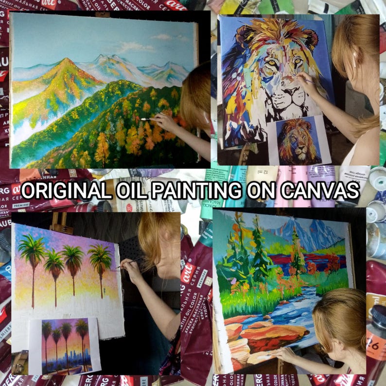 Zion Painting National Park Utah Original Oil Art Mountains Zion Canyon Virgin River Canvas Art Personalised Gifts by ArtElenaBerezina