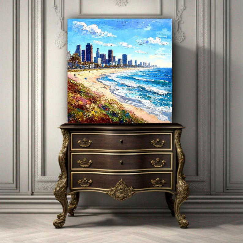 Los Angeles Painting Cityscape Impasto Oil Original Canvas California ...