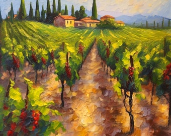 Vineyard Painting Farm Rural Original Art Tuscany Wineries Italy Landscape Impasto Oil Painting 6 x 6 or 8 x 8 inches