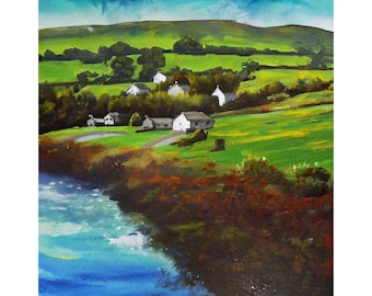 Irish Landscape Oil Painting Original Countryside Cottage Wall Art Cardboard Custom