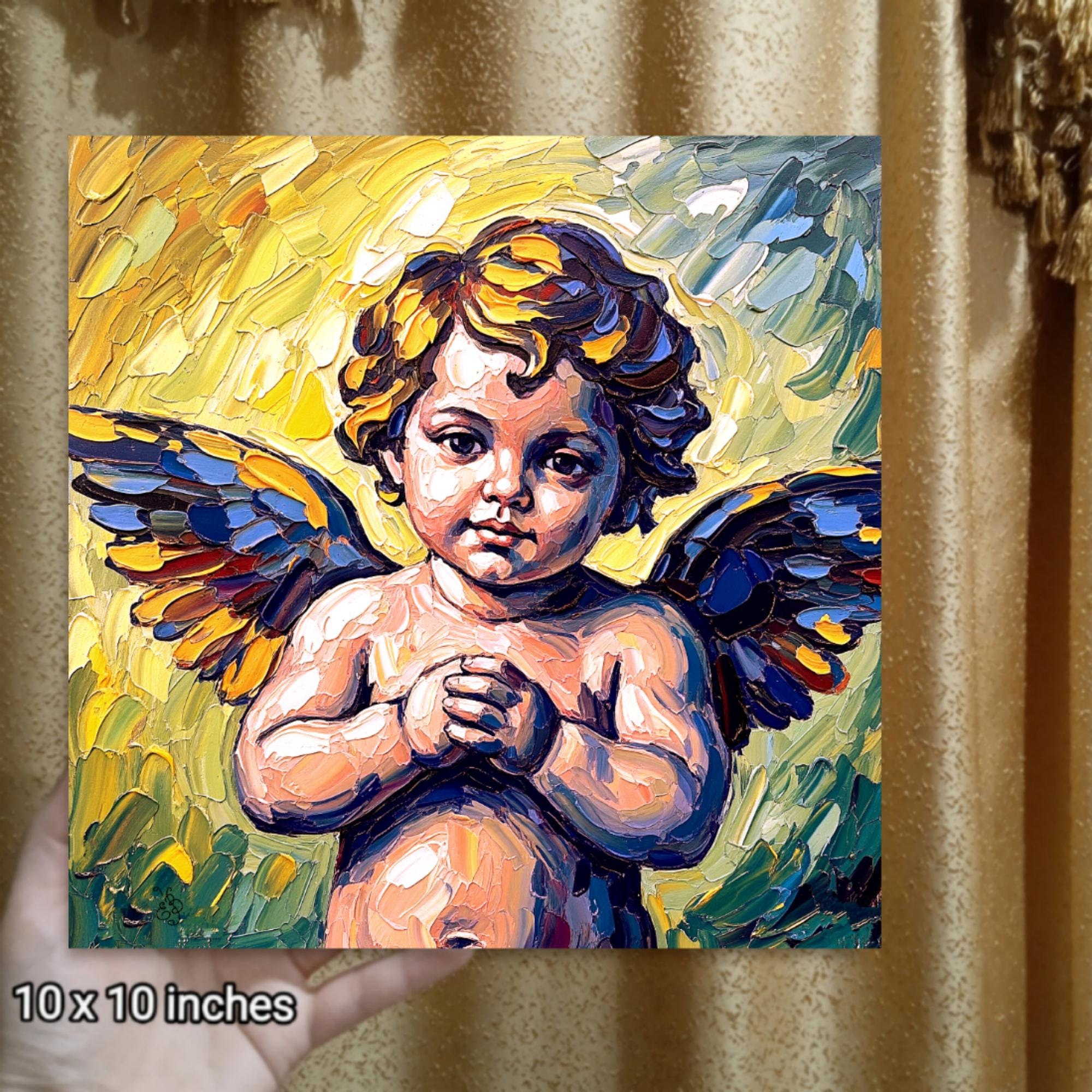 【SM号】 天使候補02 油画 油彩 oil painting Vintage Cupid Oil Painting Original Cherub Angel Wall Art by