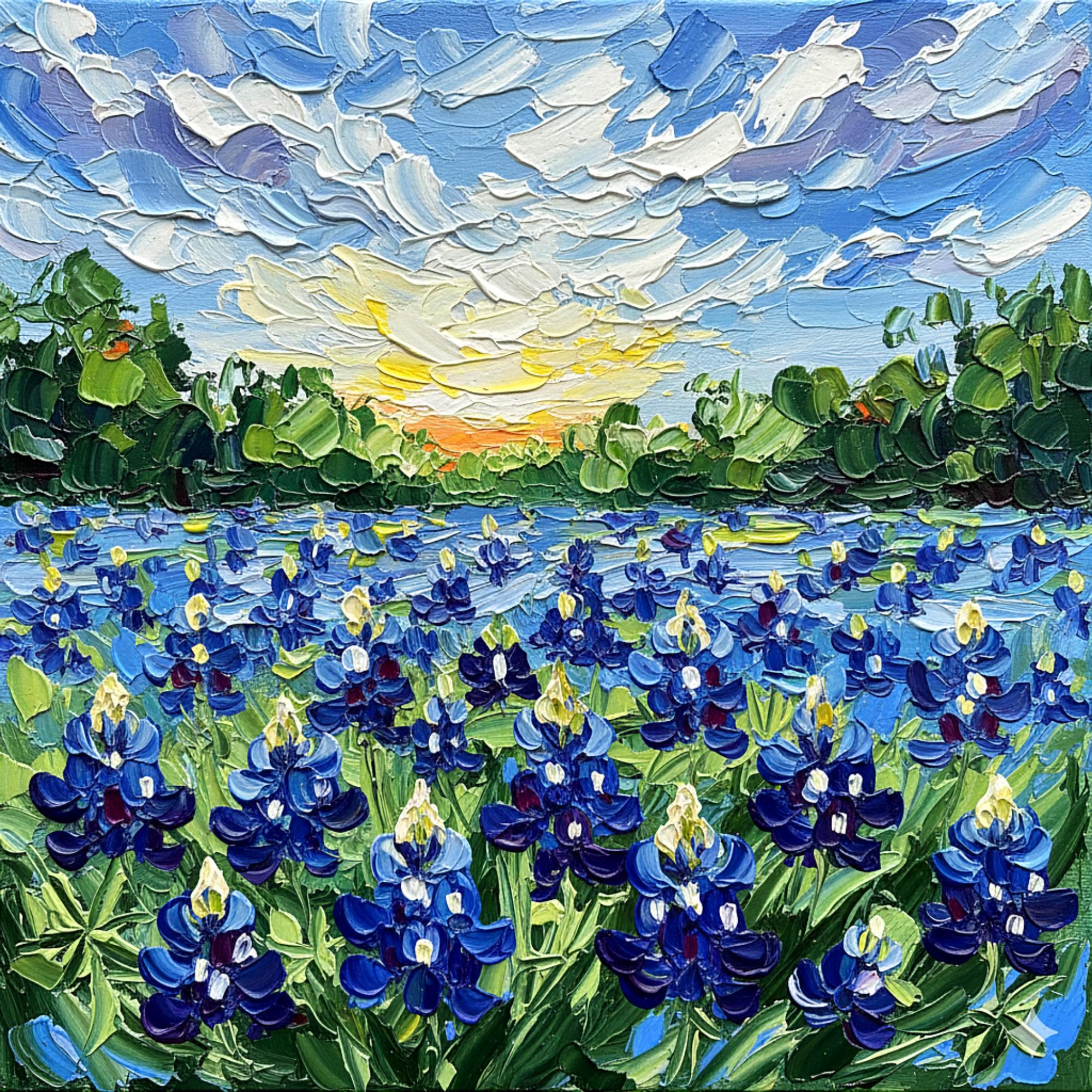 Bluebonnet Original Impasto Oil Painting Texas Wildflower