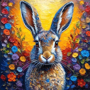Rabbit Painting Canvas Original Art Hare Oil Painting Animal Wall Art Cute Bunny Artwork Gift Painting Rabbit Wall Art by ArtElenaBerezina
