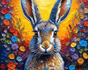 Rabbit Oil Painting on Canvas, Colorful Hare Portrait, Animal Wall Art by ArtElenaBerezina