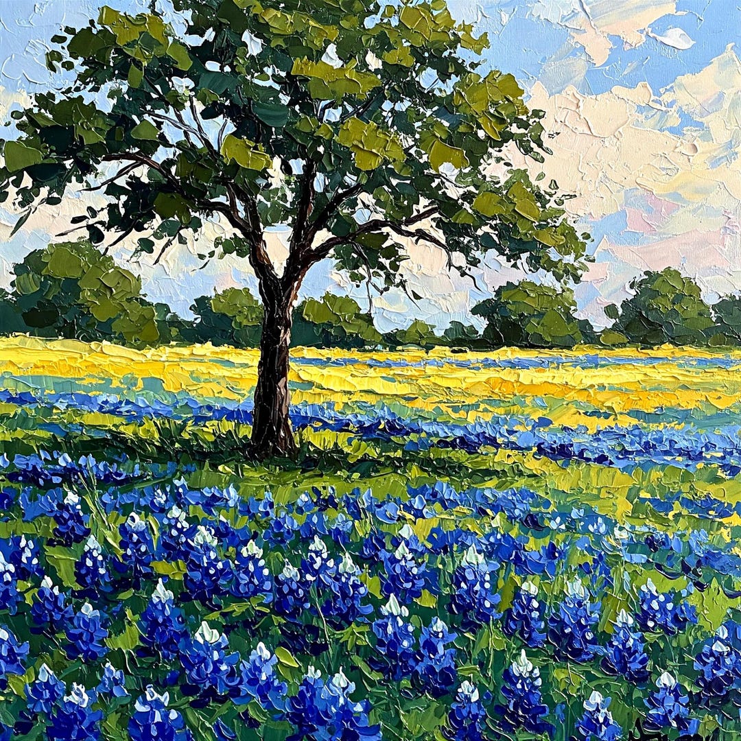 Bluebonnet Original Impasto Oil Painting Texas Wildflower