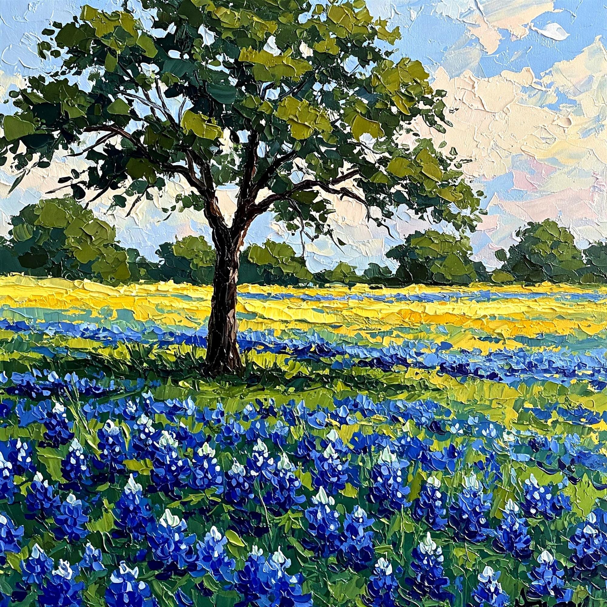 Bluebonnet Original Impasto Oil Painting Texas Wildflower