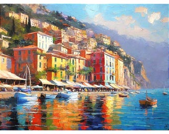 Positano Amalfi Coast Original Oil Painting Italian Seascape Impasto Art Canvas by ArtElenaBerezina