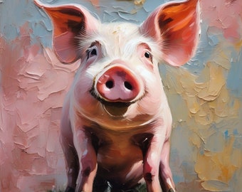 Piglet Painting Animal Original Art Farmhouse Pig Wall Art Oil Canvas Painting Custom Cute Piglet Art Gift Painting by ArtElenaBerezina