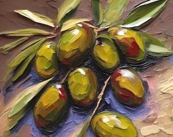 Olive Original Oil Painting Impasto Kitchen Still Life Art by ArtElenaBerezina