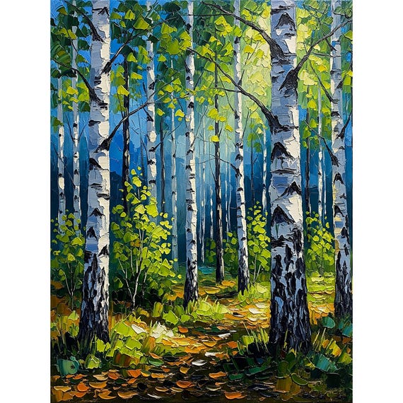 Birch Tree Original Oil Painting Vermont Fall Landscape Impasto