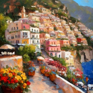 Positano Painting Amalfi Coast Original Art Italy Impasto Oil Painting Seascape Artwork Custom Gift Painting