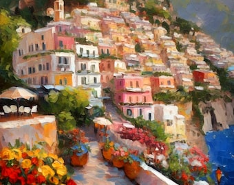 Positano Painting Original Oil Impasto Amalfi Coast Italy Seascape Canvas by ArtElenaBerezina