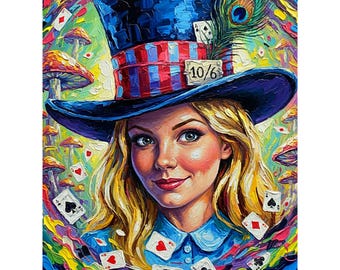 Alice in Wonderland Oil Painting Original Art Mad Hatter Mushroom Fantasy Artwork by ArtElenaBerezina