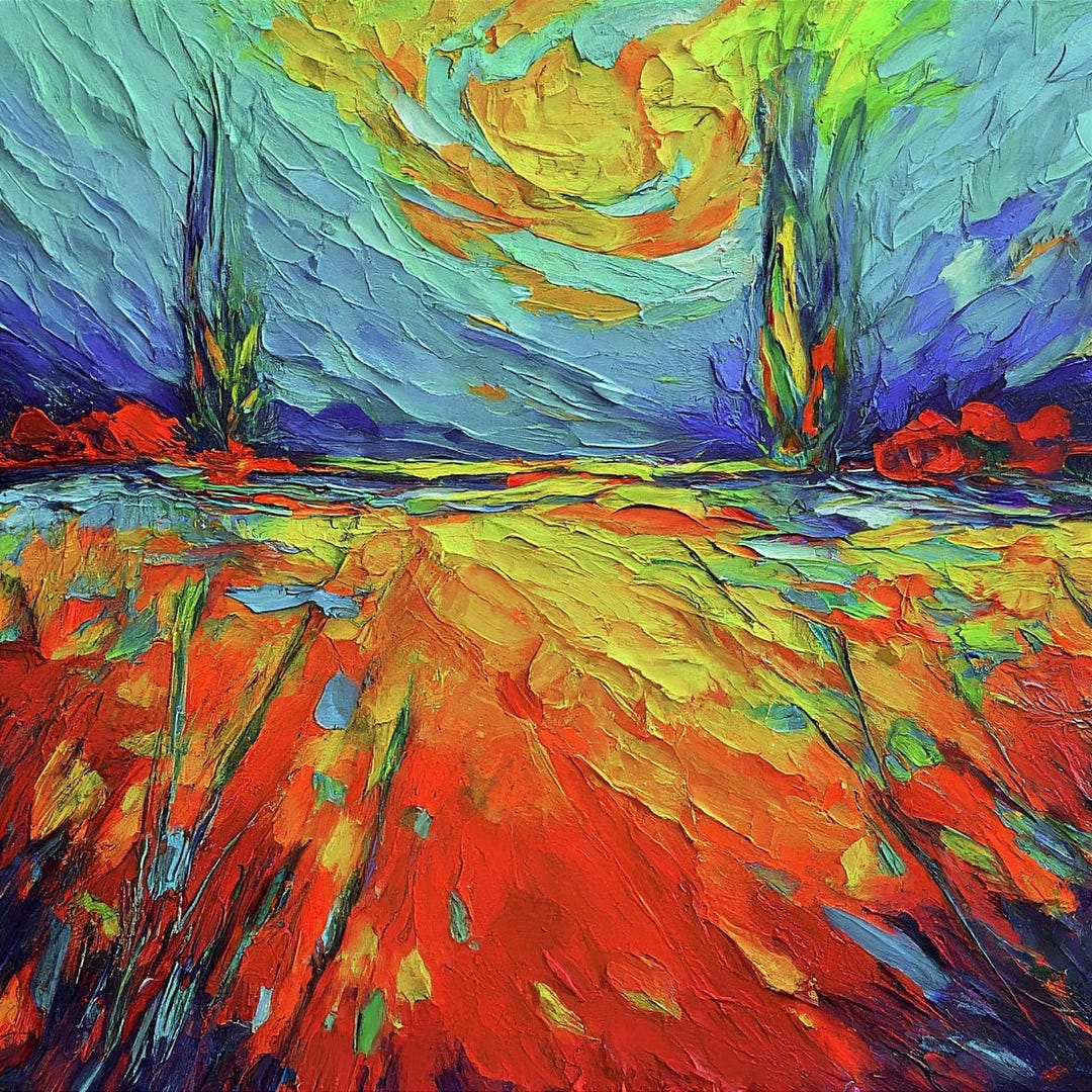 Tuscany Sunflower Original Oil Painting Impasto Meadow Landscape Art ...