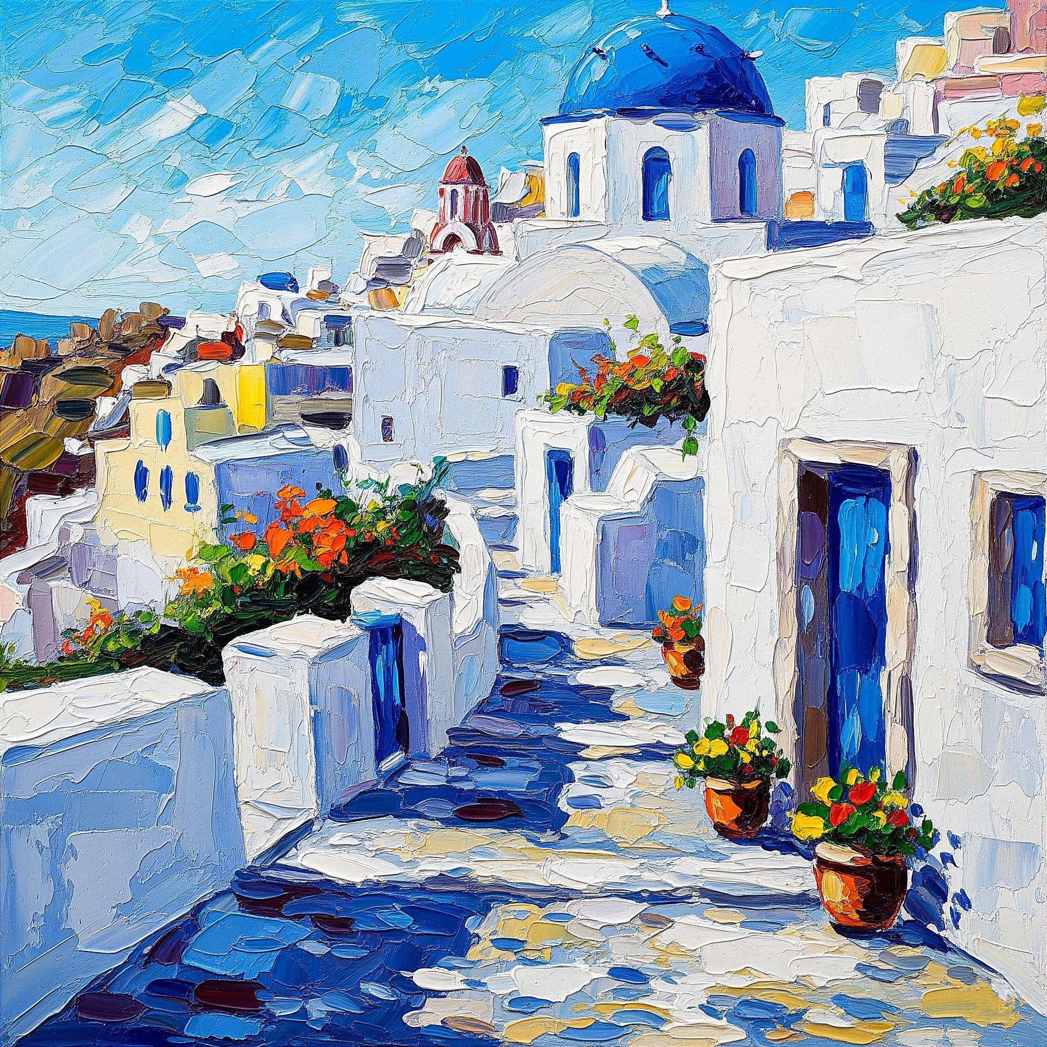 絵画　バンザンミークピリキトゥパ Santorini Impasto Oil Painting Greek Island Seascape Art Custom - Etsy