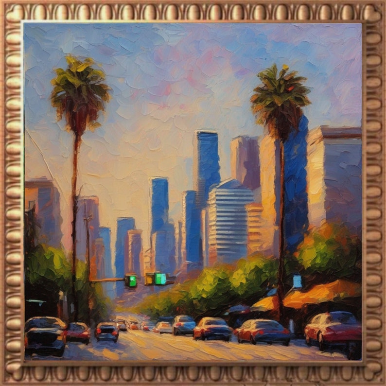 Los Angeles Cityscape Painting Original Impasto Oil Art Canvas by ...