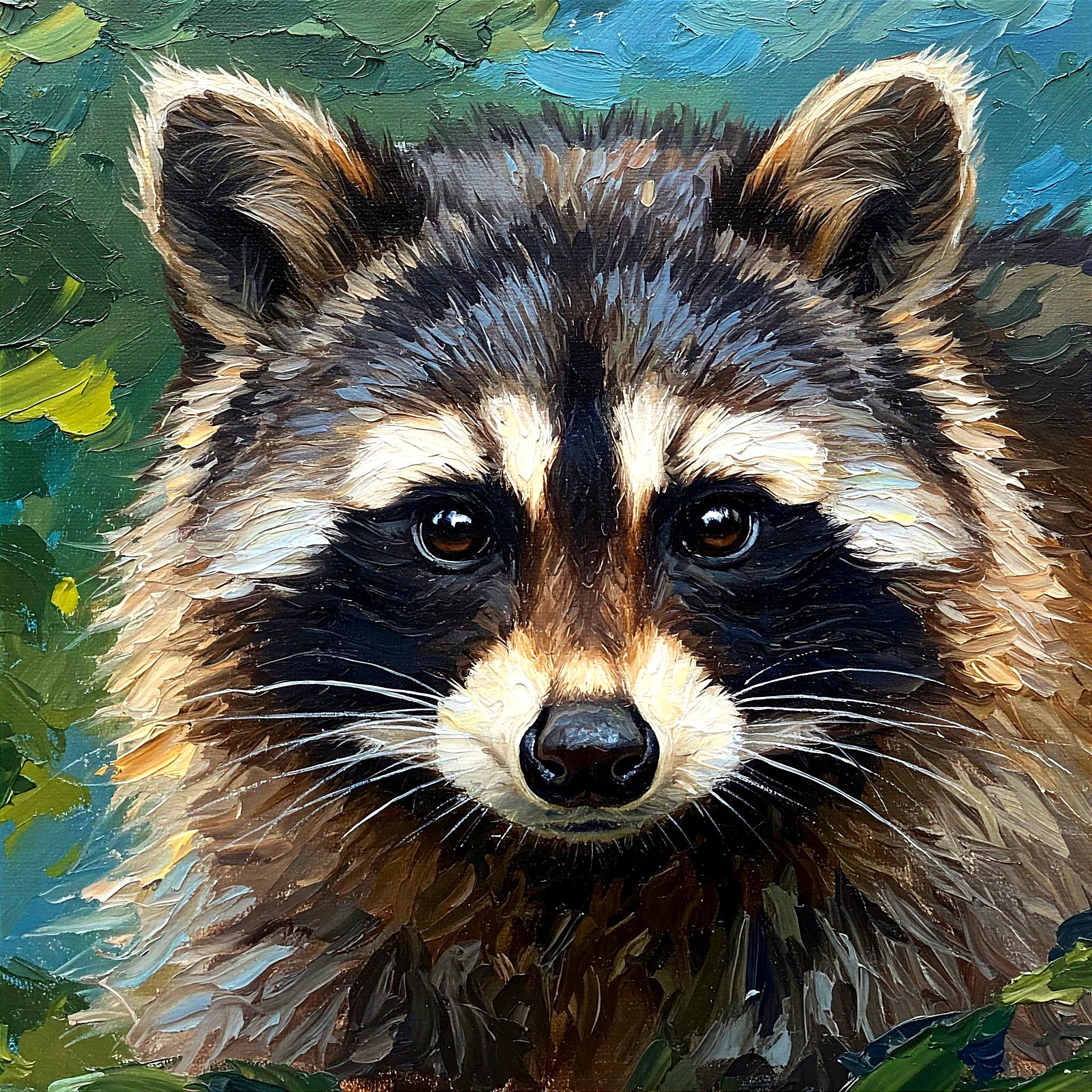 Raccoon Painting Original Oil Impasto Art Woodland Animal Portrait by ...