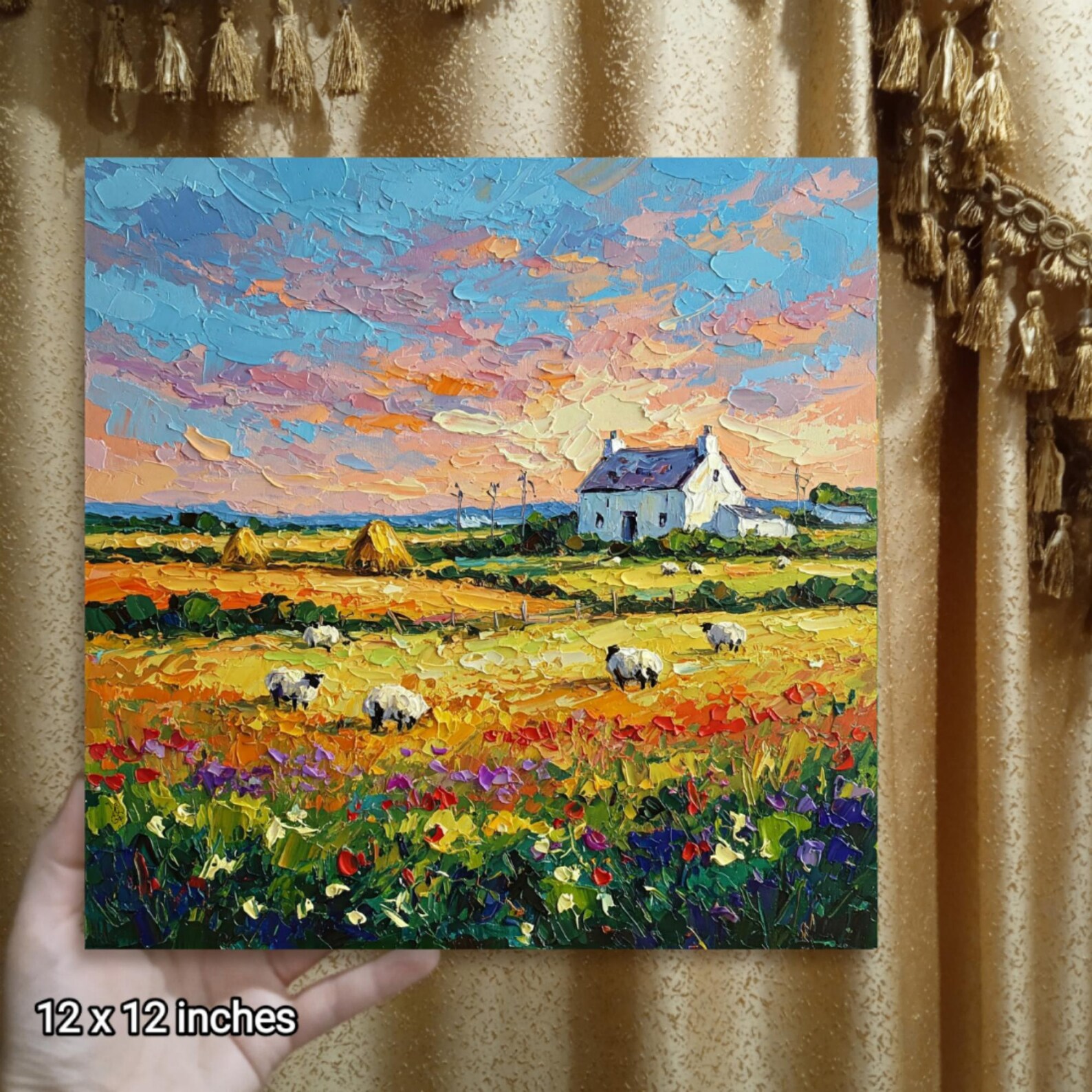 Ireland Cottage Original Impasto Oil Painting Sheep Lamb Art Impasto by ...