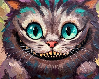 Cheshire Cat Original Oil Painting Alice in Wonderland Gothic Wall Art Impasto by ArtElenaBerezina