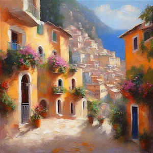 Positano Painting Amalfi Coast Original Art Italy Impasto Oil Painting Seascape Artwork Custom Gift Painting
