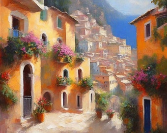 Positano Painting Amalfi Coast Oil Painting Original Italy Seascape Art Canvas by ArtElenaBerezina
