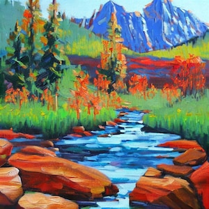 Colorado River Oil Painting Original Rocky Mountain Impasto Art Cardboard Custom