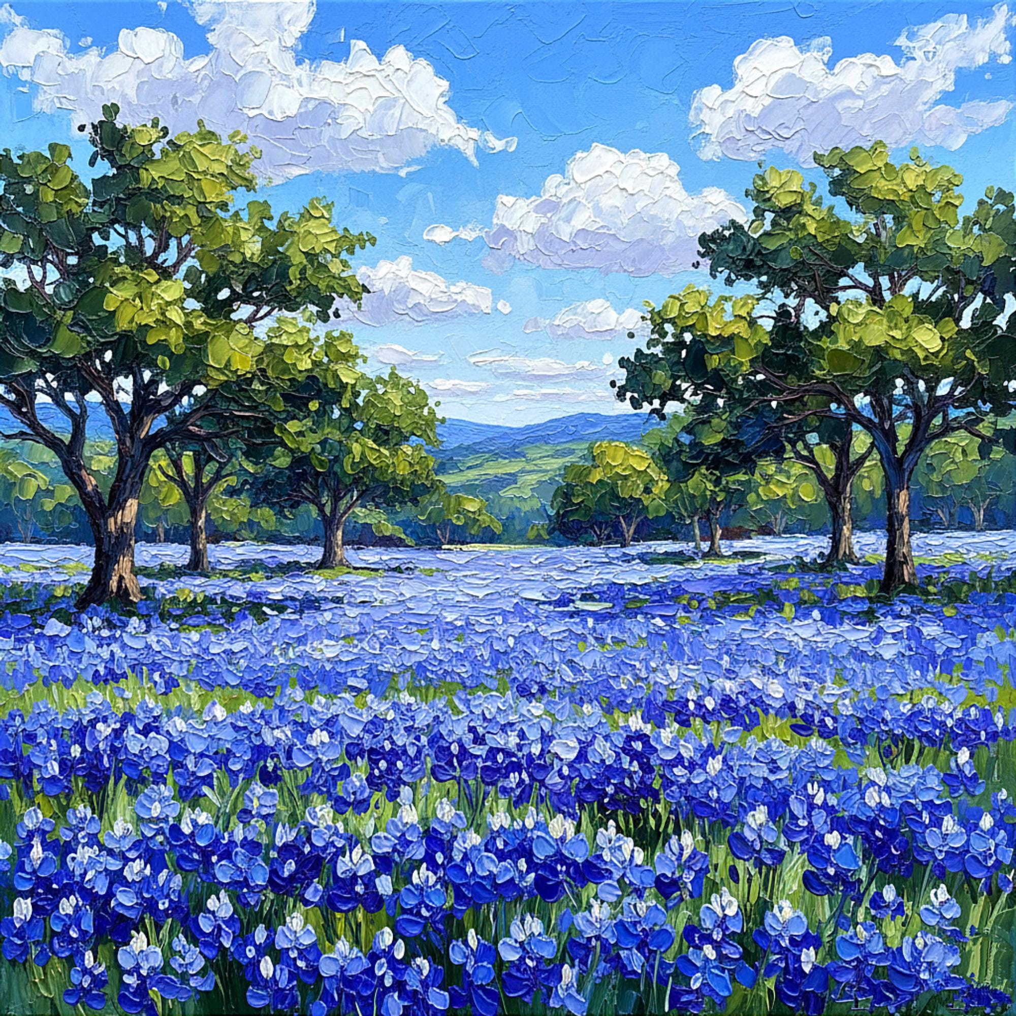 Bluebonnet Original Impasto Oil Painting Texas Wildflower