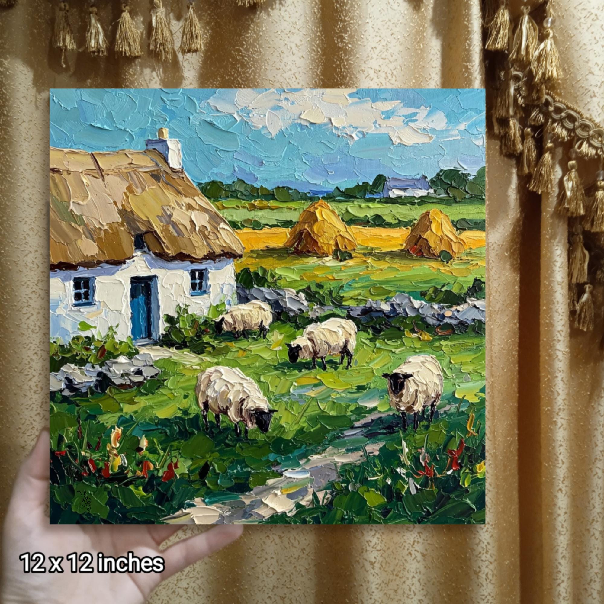 Ireland Cottage Original Impasto Oil Painting Sheep Lamb Art by ...