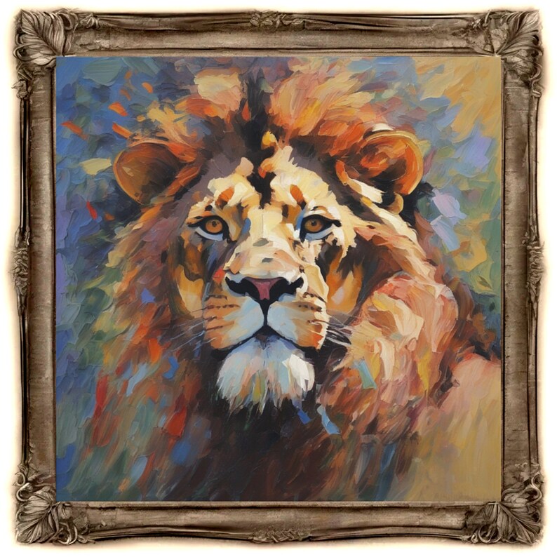 Lion Painting African Animal Original Art Lion Face Animal Hand Painted Cat Portrait Lion Wall Art Oil Canvas Custom Gift Painting
