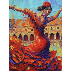 famous painting of woman in red dress dancing Flamenco Dance Painting by Serghei Ghetiu