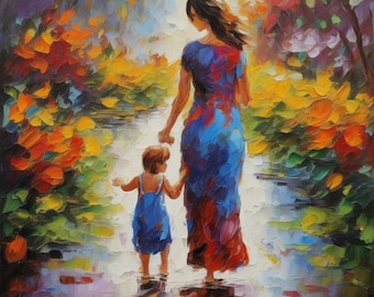 Mother and Child Oil Painting Original Textured Palette Knife Art Cardboard Custom