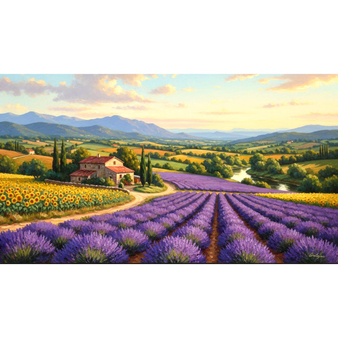 Lavender Field Painting Tuscany Original Oil Art Sunflower Farm Italy ...