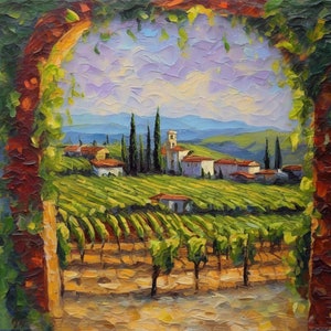 Vineyard Painting Farm Rural Original Art Tuscany Wineries Italy Landscape Impasto Oil Painting Custom