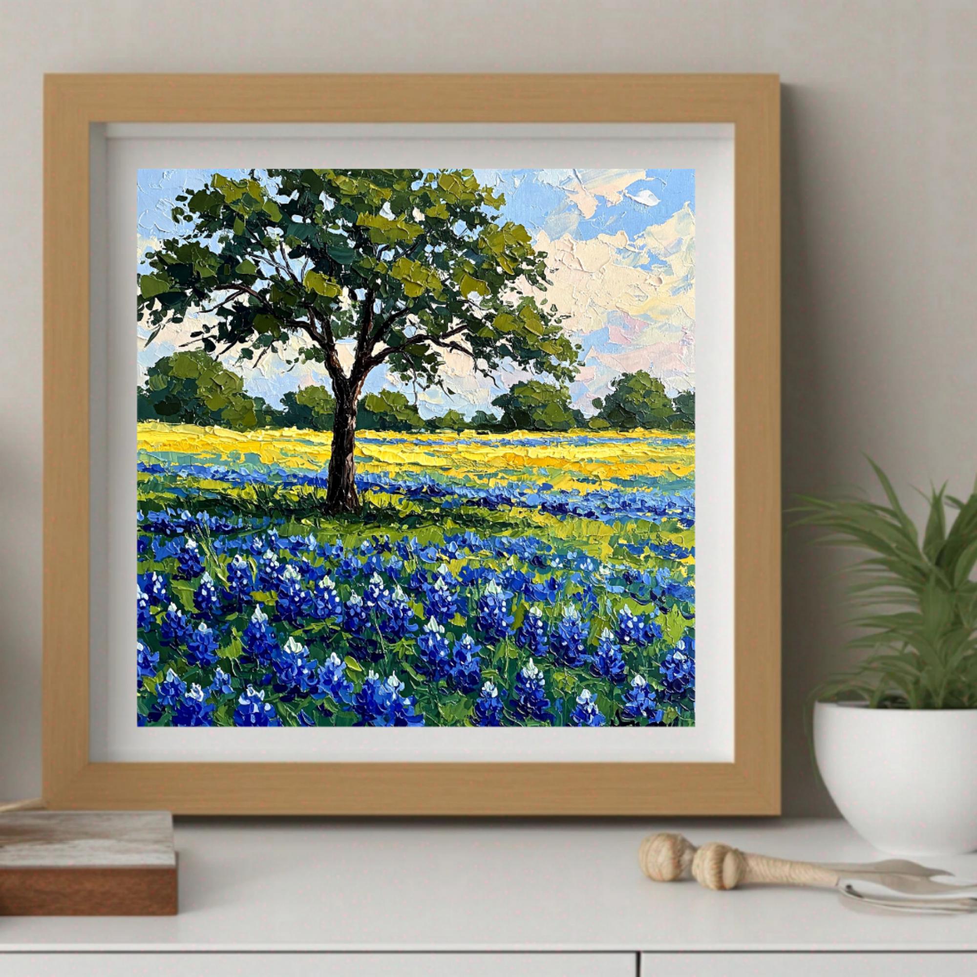 Bluebonnet Original Impasto Oil Painting Texas Wildflower