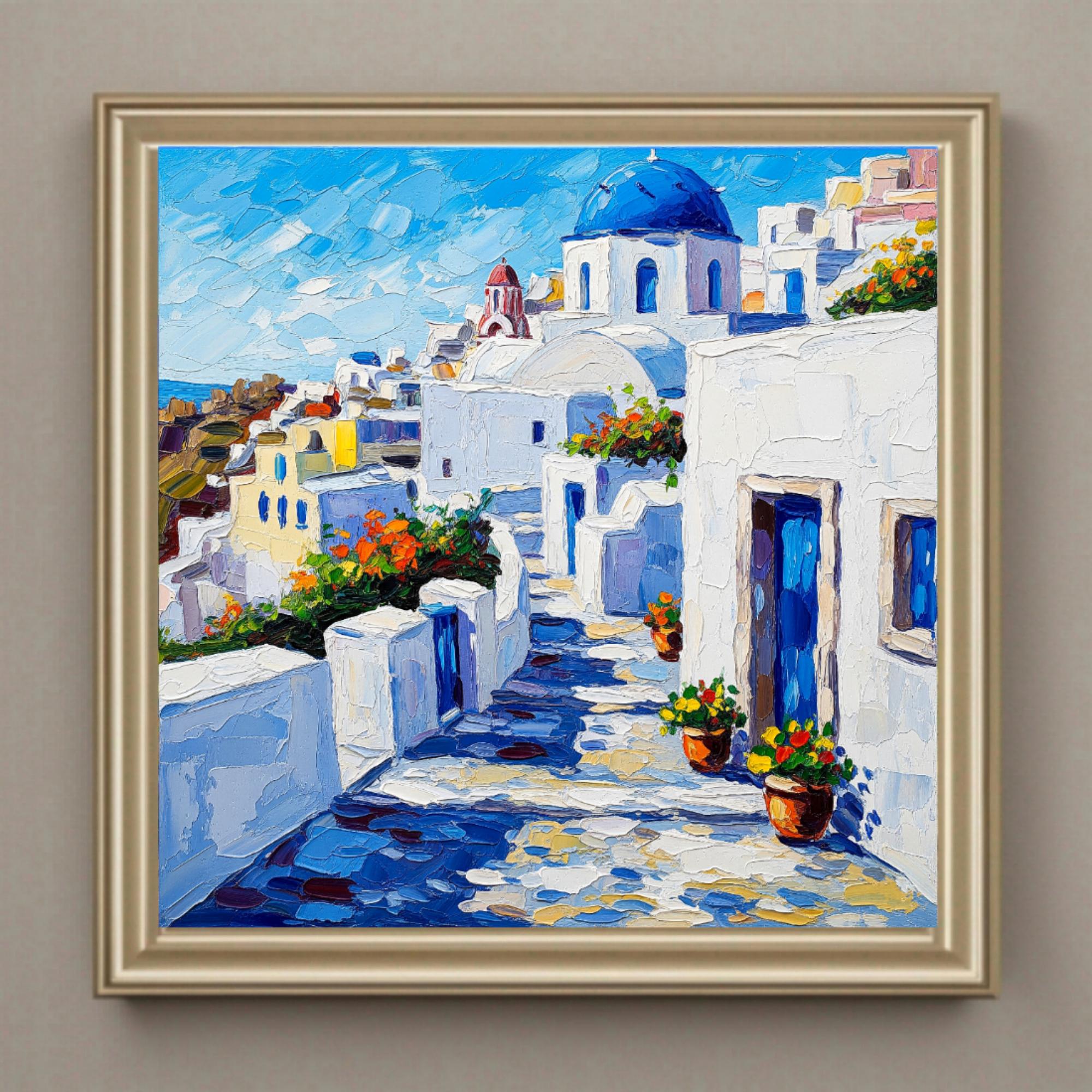 絵画　バンザンミークピリキトゥパ Santorini Impasto Oil Painting Greek Island Seascape Art Custom - Etsy