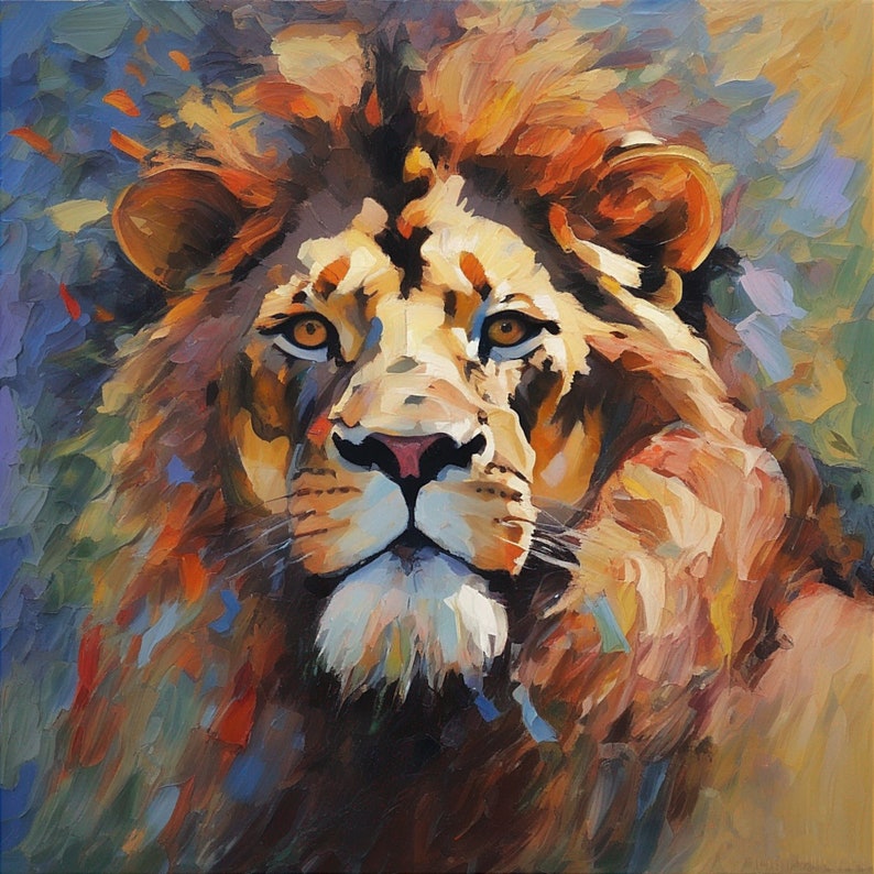 Lion Painting African Animal Original Art Lion Face Animal Hand Painted Cat Portrait Lion Wall Art Oil Canvas Custom Gift Painting