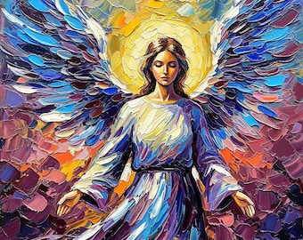 Vintage Angel Oil Painting Winged Angel Original Art Impasto