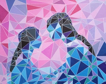 Romantic Cubist Couple Painting Figurative Abstract Art 17x25 Canvas on Panel