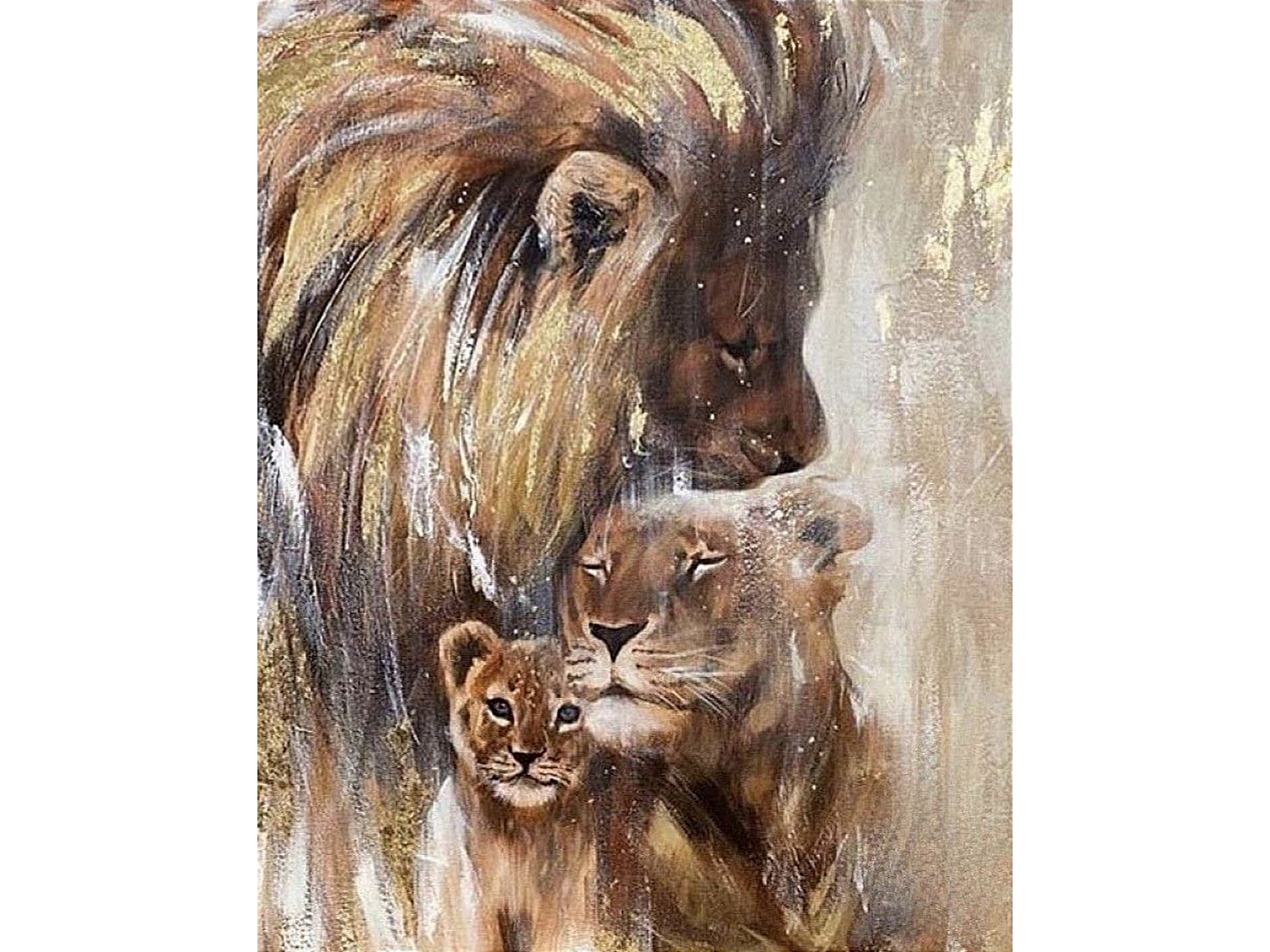 Lion Painting Animal Original Art Lion Family Oil African Etsy