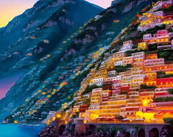Positano Amalfi Coast Oil Painting Original Impasto Seascape Italy Art by ArtElenaBerezina