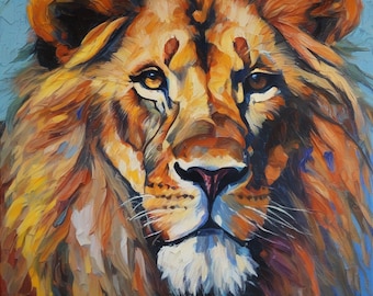Lion Oil Painting Original, African Animal Portrait Art Canvas by ArtElenaBerezina