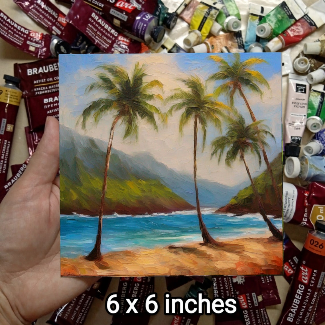 Oahu Hawaii Original Oil Painting Palm Tree Seascape Impasto Art ...