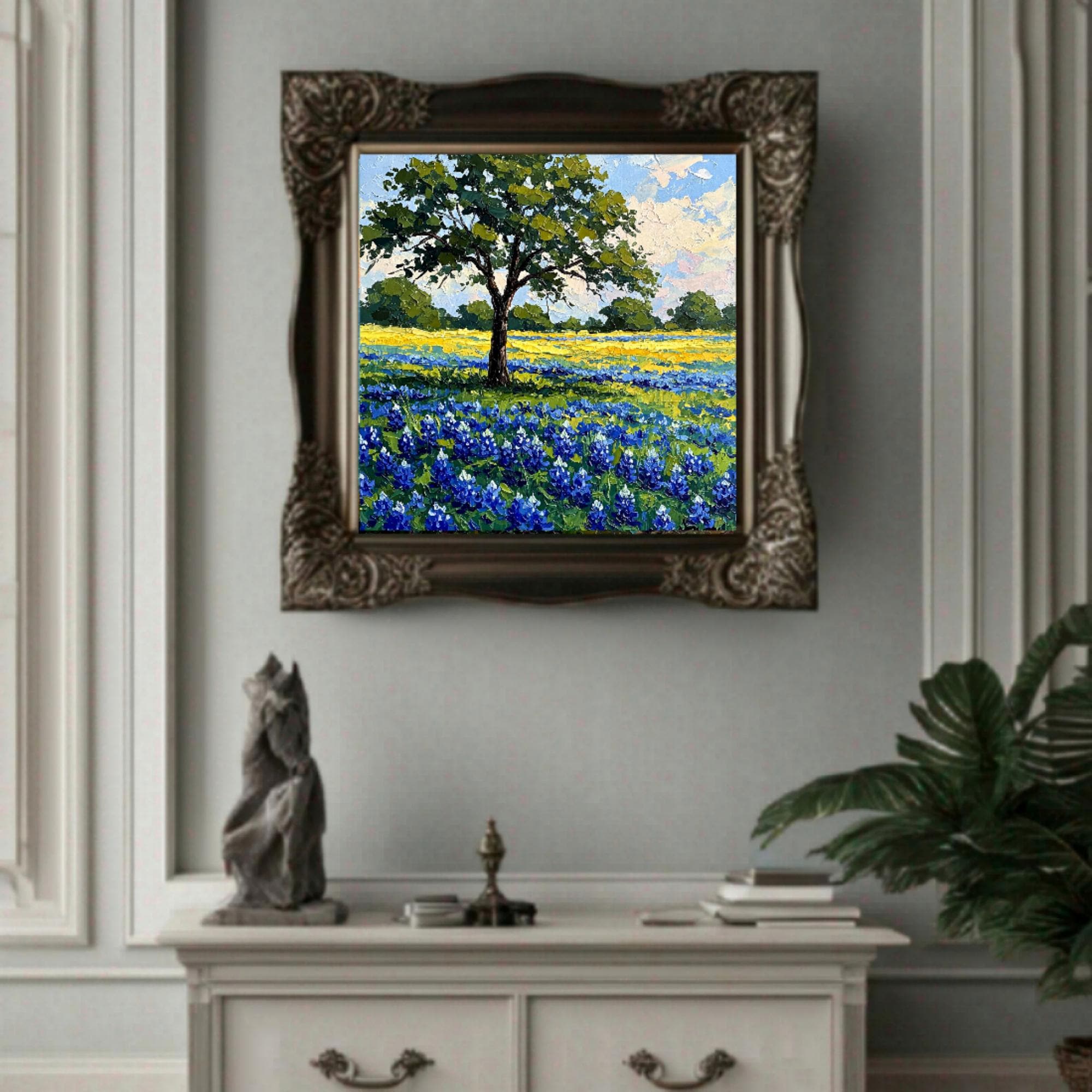 Bluebonnet Original Impasto Oil Painting Texas Wildflower