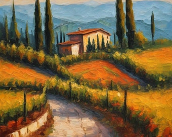 Daniel NG 油絵 (River Village Tuscany) Paintings: Tuscan Village by Karen's Fine Art