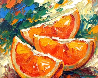 Orange Slices Painting Fruit Original Impasto Oil Art by