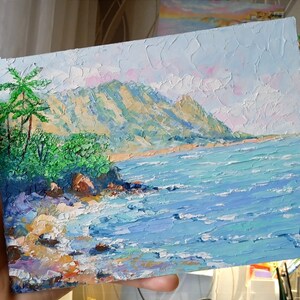 Oahu Hawaii Painting Palm Trees Original Art Seascape Impasto Oil Painting Oahu Wall Art 6 x 8 inches Gift Painting