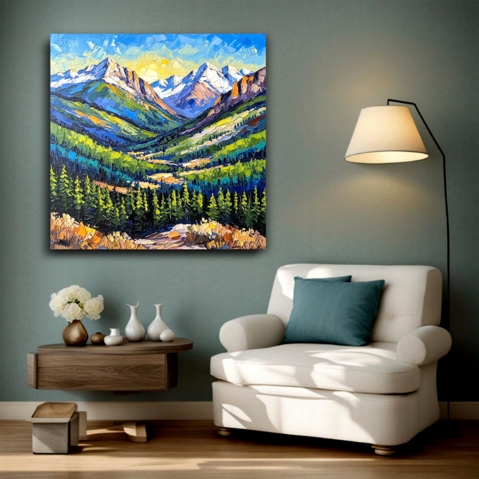 Colorado Rocky Mountains Original Impasto Oil Painting Pine Tree
