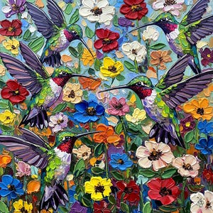 Hummingbirds Painting Birds Original Oil Art Animal Artwork Hummingbird Wall Art Flower Impasto Personalized Gifts by ArtElenaBerezina