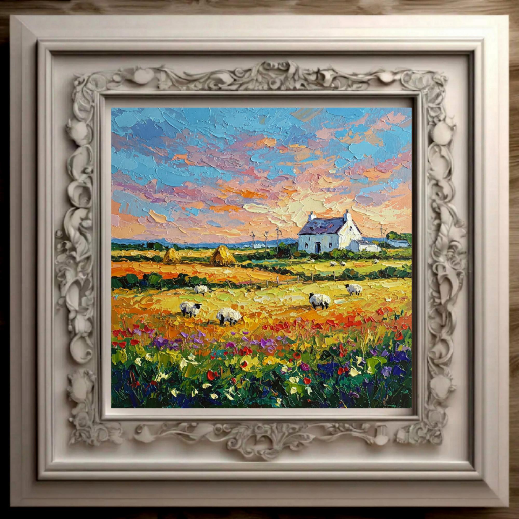 Ireland Cottage Original Impasto Oil Painting Sheep Lamb Art Impasto by ...