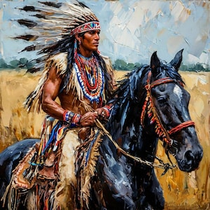 Native American Chief on Horse Original Oil Painting Western Art by ...